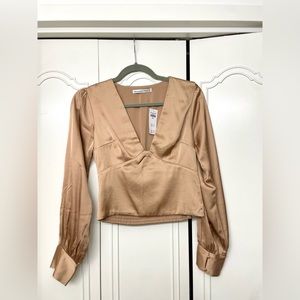 Abercrombie & Fitch Long Sleeve Satin Puff Sleeve Top